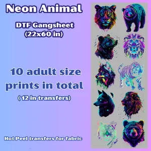 G47 Neon Animal DTF Gangsheet for shirts