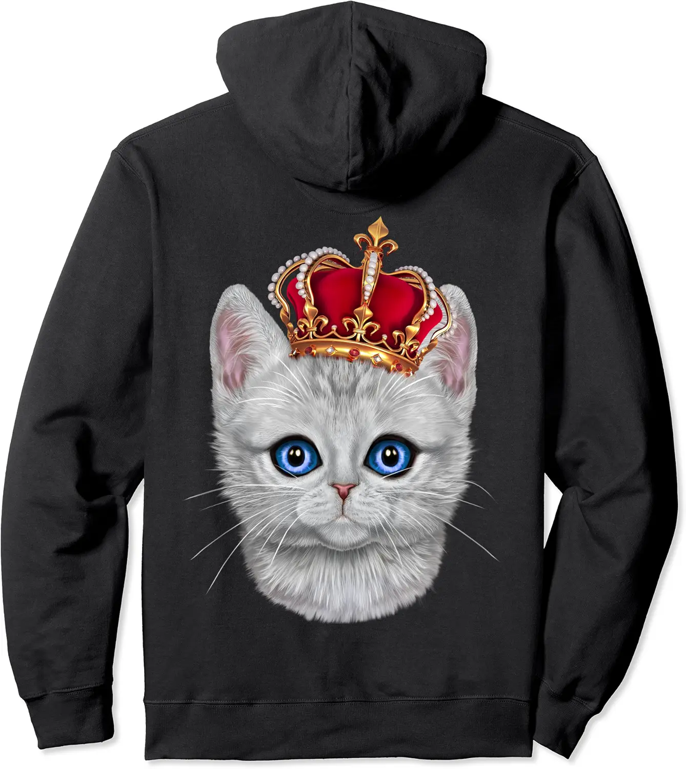 White Tabby Cat as King Wearing an Imperial Crown Pullover Hoodie - Codyweav Shop 91B0846QWRCH