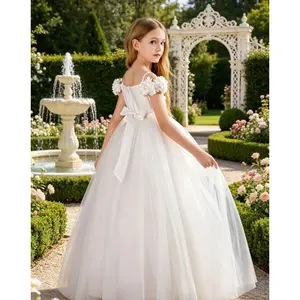 Tween Girl White Flower Christmas, Thanksgiving, Wedding, Flower Girl, Festival Party, Communion Dress, Graduation Party, Banquet, Elegant Princess Dress, for Girls' Birthday Party Gifts, Dance, Wedding Dress, Dress, Flower Girl Dress, Youth Dress