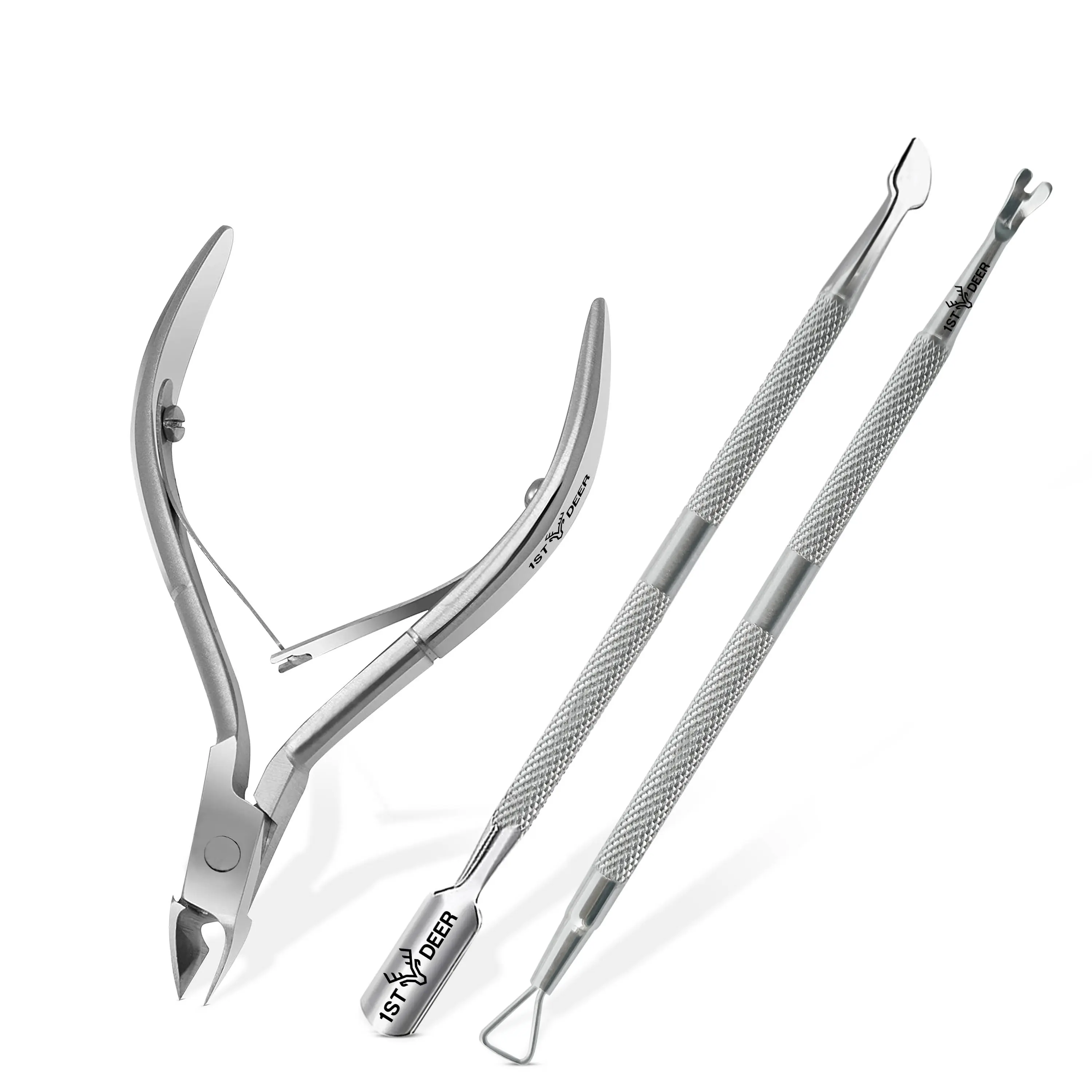 Cuticle Trimmer Set, 3 Piece Stainless Steel Nipper, Pusher and Scraper Kit for Manicure and Pedicure