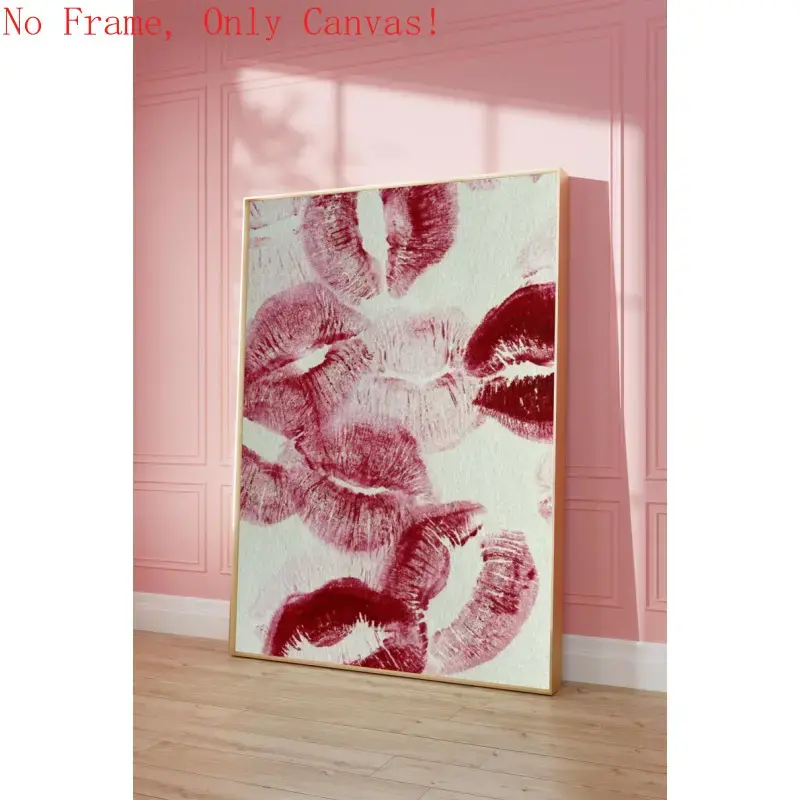 Unframed  Retro Kiss Poster, Vintage Love Letter, Red Wall Art, Pink Poster, Bedroom Wall Decor, College Dorm Print, Retro Lips Print, Love Wall Art Box Water Proof Wood Ornaments Decoration Artistic Photo Glossy