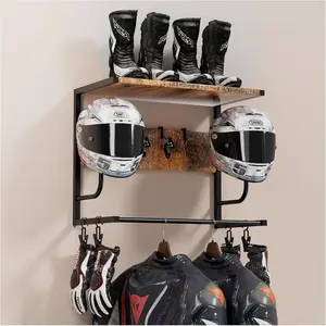 Multi functional wall mounted helmet rack with 4 glove racks and 4 hooks for storage devices, wall mounted for motorcycles, bicycles, and sports helmets