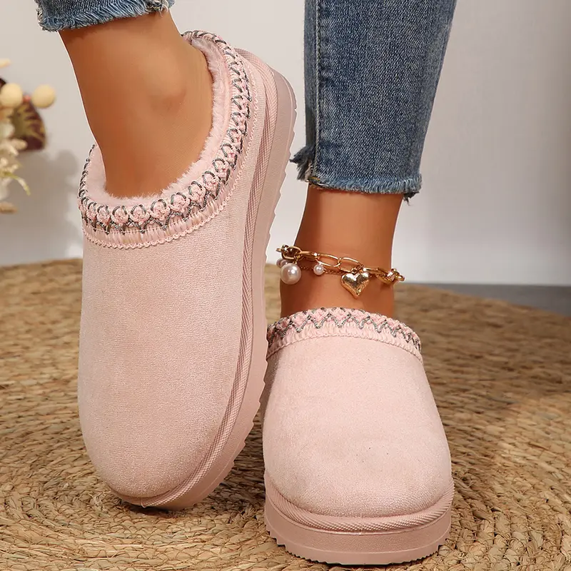 Women's Platform Short Ankle Boots Warm Slip-On Snow Slippers for Indoor and Outdoor House Springfresh