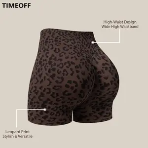 TIMEOFF Biker Shorts for Women, High Waist Leopard Print Stretch Seamless Sculpt Fabric with Anti-Roll Waistband for Yoga & Gym, Shorts Women