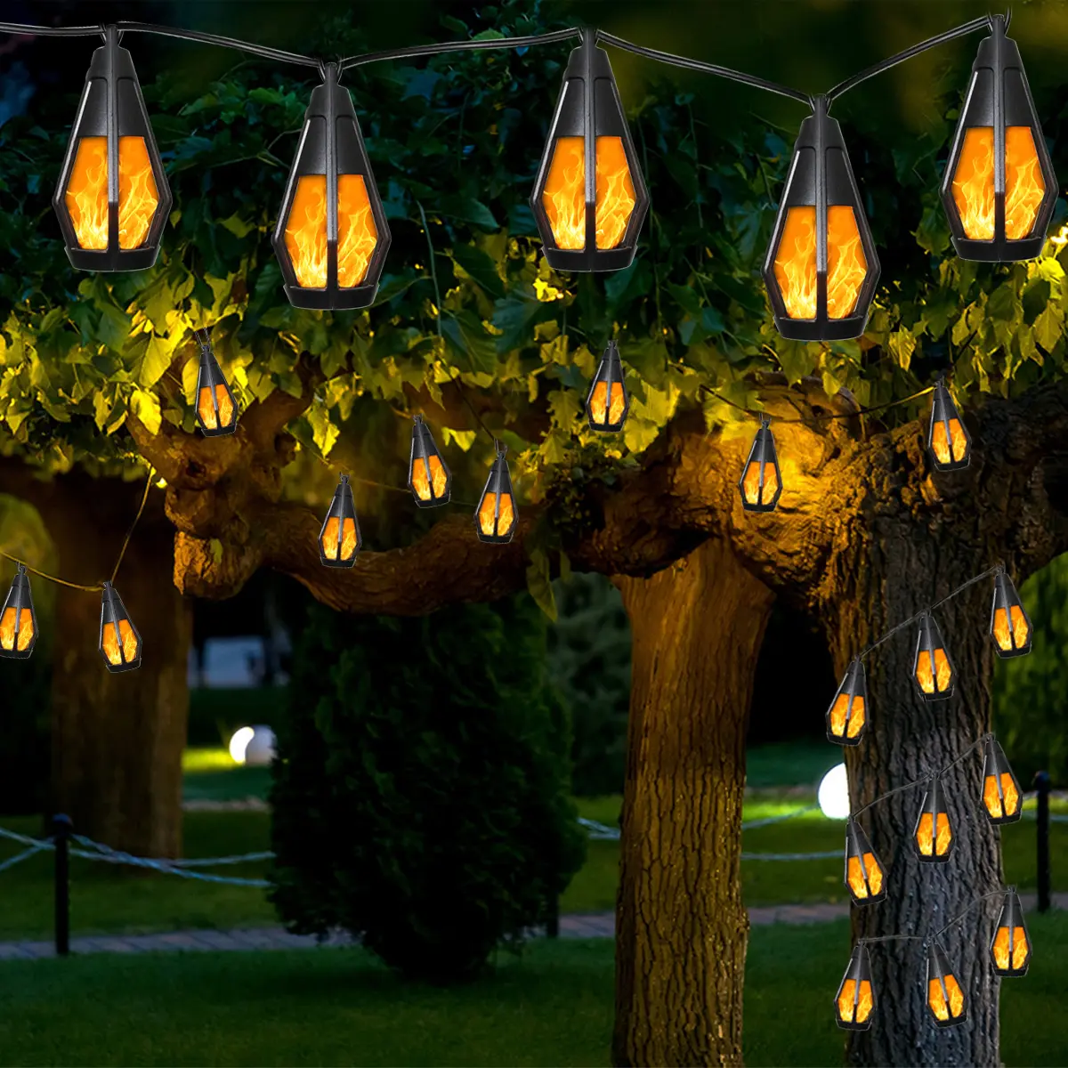15 LED Flickering Flame Bulb Outdoor Solar String Lights Waterproof Warm White/Purple Solar Outdoor Lights Perfect for Gardens, Patios, Gazebos, Bars, Cafes, Parties, and Holiday Celebrations Ideal for Valentine's Day and Mother's Day