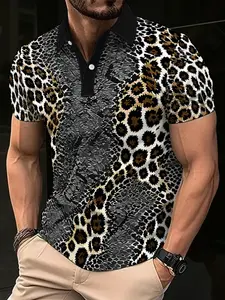 Men's Patchwork Graphic Short Sleeve Polo Shirt, Casual Fashion Men's Clothing, Printed Top, Summer New Collar Design, Menswear