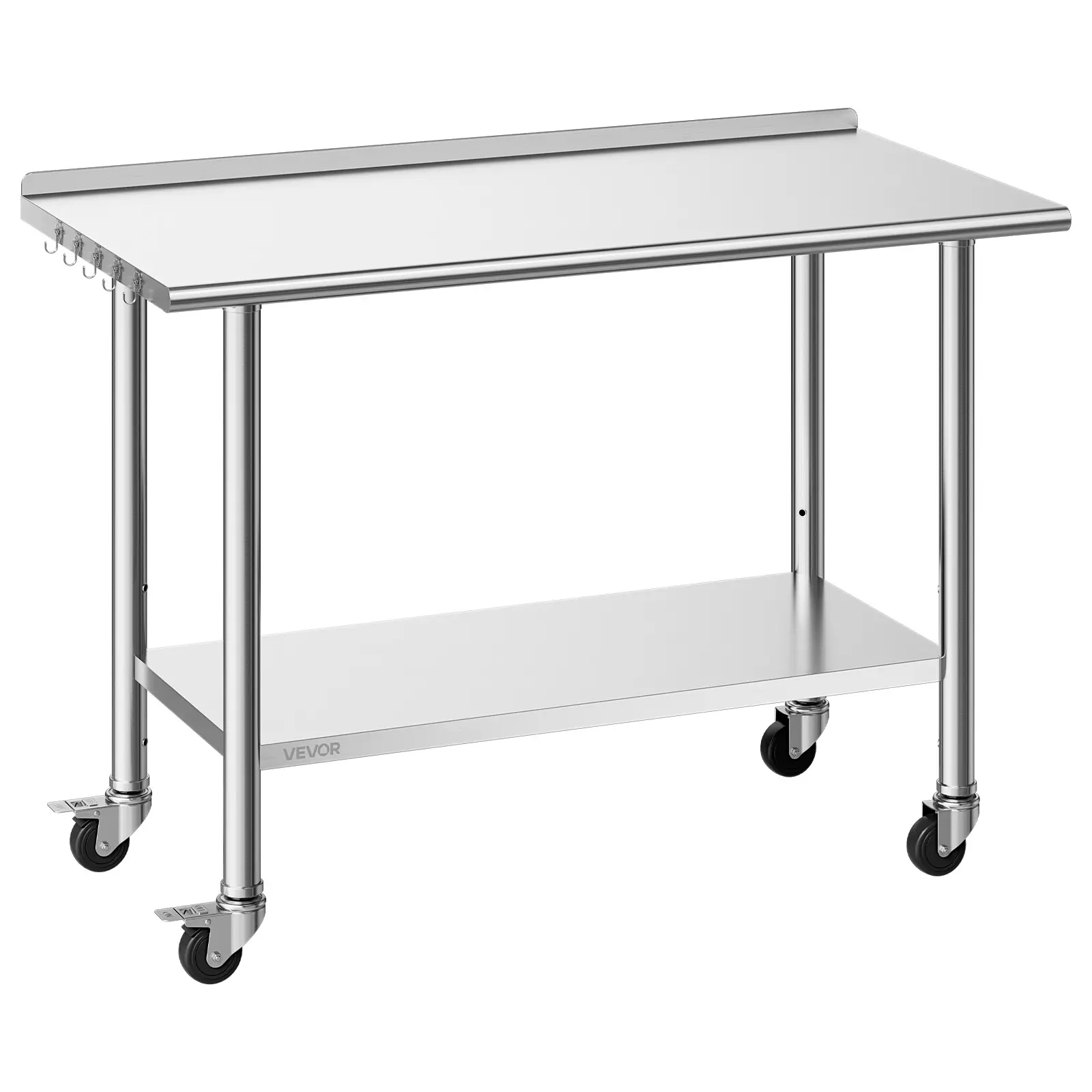 VEVOR Stainless Steel Work Table, 24x48 inch Food Prep Table with Wheels, Commercial Kitchen Workstation with Adjustable Undershelf, Metal Heavy Duty Utility Worktable, for Restaurant Home Outdoor#BacktoSchool