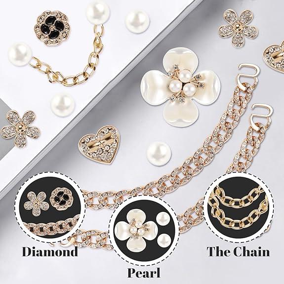 Luxury Pearl & Chain Shoe Charms Set DIY Bling Accessories for Crocs Bags Gifts for Women Girls Floral Design Versatile Stylish