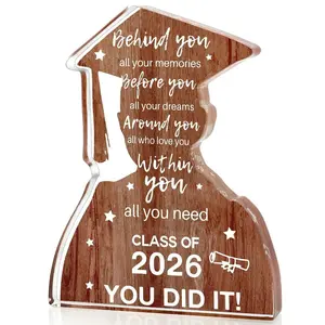 Graduation Gift Ideas for Him, Inspirational Congrats Message Wooden-Acrylic Plaque, Memory Keepsake Desktop Ornament, Acrylic Desktop Decoration