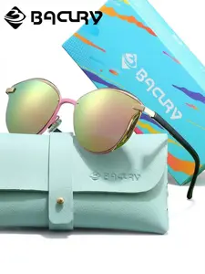 BACURY UV400 Cat Eye Sunglasses, Brown And Gold Design, Anti Glare Lenses for Driving, Vacation And Everyday Casual Outfits