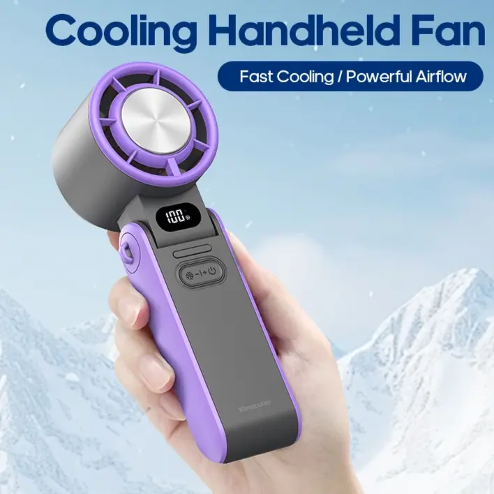 Portable Handheld Turbo Fan, 3600mAh Rechargeable, 100-Speed Adjustable, High-Speed Cooling, Mini Foldable USB Mobile Fan with Lanyard