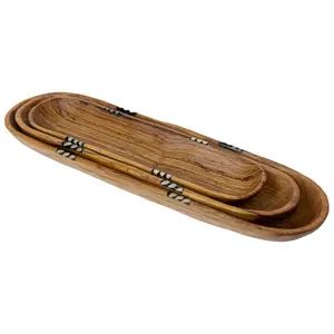 Global Crafts Oblong Nested Olive Wood ServingBowls, Set of 3