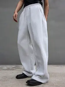 Men's Casual Sport Pants, Side Pleated Design + Drawstring Waist, Skin-Friendly Fabric, Loose Wide Leg, All Seasons, No Shrinkage