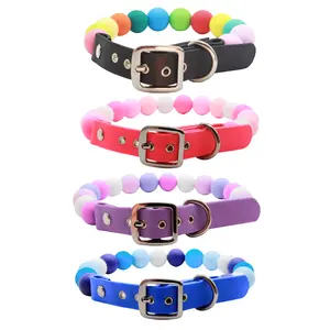 Adjustable Colorful Pink Purple and Blue Shades Beaded Collar for Dog and Cat- Handmade in the USA - Custom Name Colors- Personalized Collar for Pets
