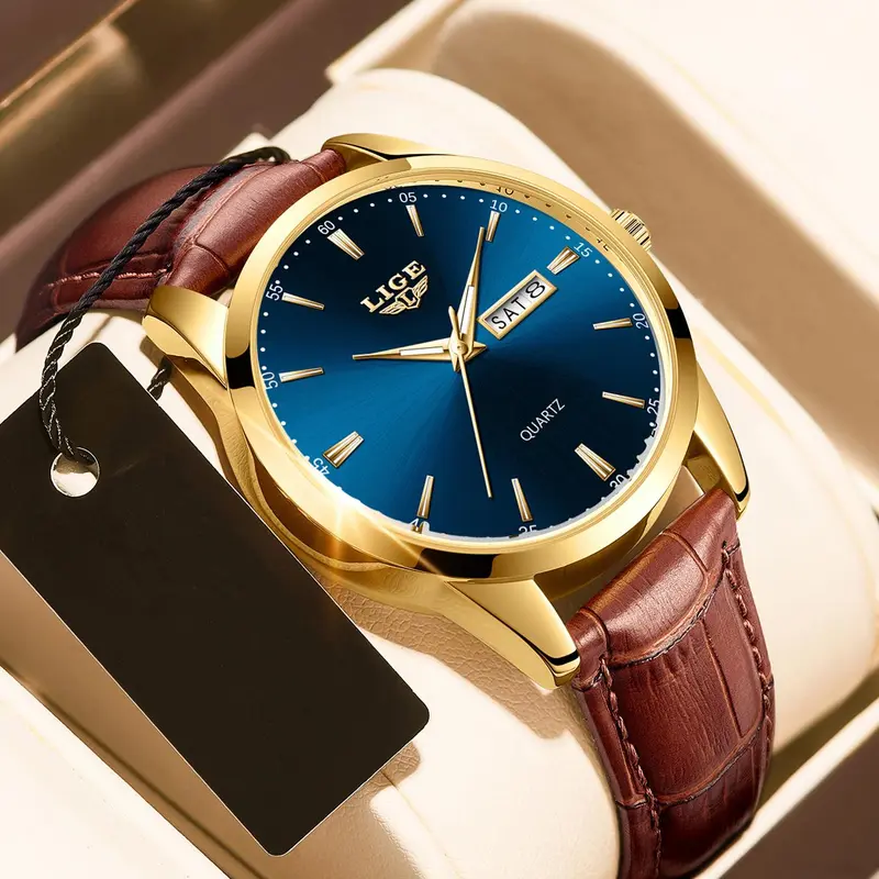 1 Piece Men's Business Fashion PU Leather Strap Analog Quartz Wrist Watch With Waterproof & Luminous, without Box
