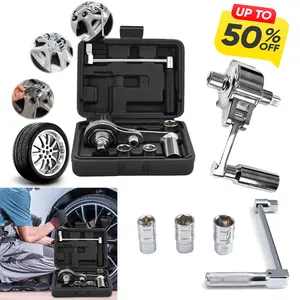 Chrome Vanadium Steel Wrench Booster Tire Nut Remover with 17mm/19mm/21mm Sockets Car Tire Disassembly Labor-Saving Force Wrench Torsional Torque Multiplier Nut Remover for Loosening Car Tire Lug Nuts