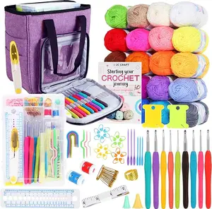 JC CRAFT Ultimate 137-Piece Crochet Kit: 20 Colored 50g Yarns, Complete Crochet Accessories, Ergonomic and Aluminum Hooks, Stylish Storage Bag – Perfect for Beginners with 1970 Yards of Yarn!
