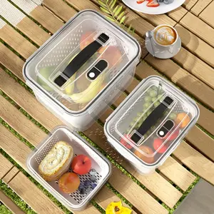 3pcs Refrigerator Storage Containers with Handles, Large Capacity Food Keeper, Drainable & Freshness Preserver, Kitchen/dining/camping Use