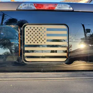 Rear Middle Window American Flag Decal for Ford F150 F250 F350 2015-2023 Back Centre Sliding Window Glass USA Flag Patriotic Vinyl Sticker (for F150 2015-2023, for F250/350 2017-2023, Matte Black)
