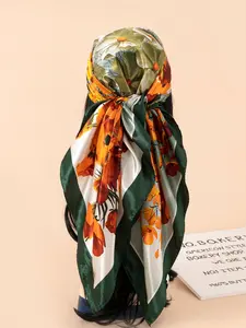 Women's 90cm Satin Oil Painting Printed Scarf, Versatile Headscarf & Shawl, Perfect for Daily Wear, Stylish Bandana & Headband, All Seasons Use