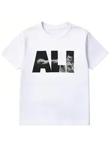 Summer Vintage Muhammad Ali Boxing King Print Short Sleeve T-Shirt, Casual Fitted Top for Adults, Sports Enthusiasts