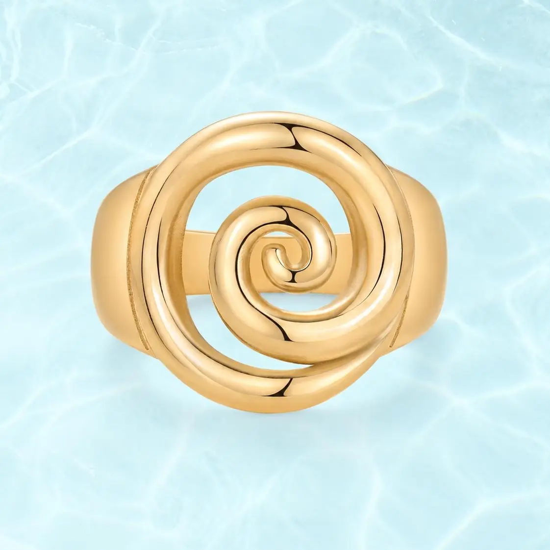 PAVOI Waterproof Chunky Swirl Rings for Women - 14K Gold Plated Stainless Steel Statement Spiral Ring - Hypoallergenic Bold Swirl Bands