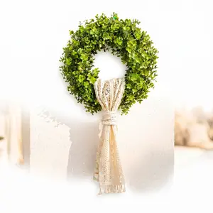 20-Inch Boho Faux Greenery Wreath with Cream Lace - Front Door Home Decor, Ideal Housewarming Gift