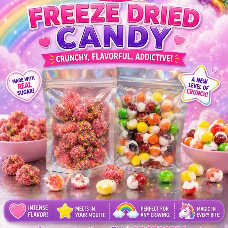 Freeze Dried Candy, Crunchy Assorted Flavors Snack for Kids, No Artificial Preservatives Treat
