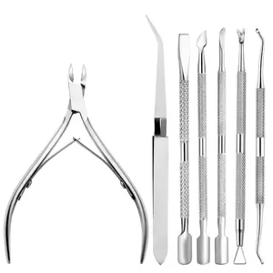 Stainless Steel Cuticle Nippers Pusher Manicure Tools Set, 7 Counts/set Acrylic Nail Shaping Cuticle Remover Trimmer Cutters Tool, Gel Nail Art Kit