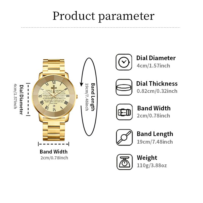 【Holiday Haul】Men's and Women’s Watch with Bible Verse and Cross Design, Waterproof Stainless Steel Band, Business Casual Style, Gold Sapphire Crystal, Perfect Gift for Birthdays, Christmas, and Halloween Quartz Chronograph Rhinestone