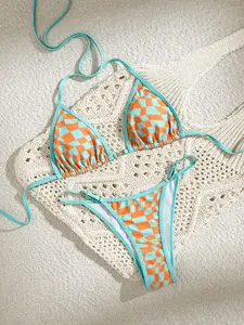 Two-piece Set Women's Geometric Print Bikini Set, Casual Fashion Chic Swim Top & Swim Bottom Swimsuit Set, Ladies Swimwear for Beach Holiday Vacation Spaghetti Strap Swimsuit