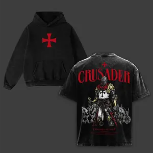 Crusader Defender of Faith Washed Oversized T-Shirt / Hoodie / Sweatshirt – Heavyweight Vintage Fabric, Pump Cover Streetwear, Christian Gothic Cross Graphic