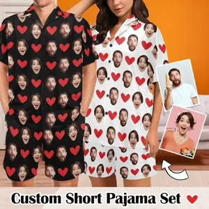 Custom Face Pajama Set | Personalized Photo Sleepwear | Couple Pajamas Gift for Her & Him