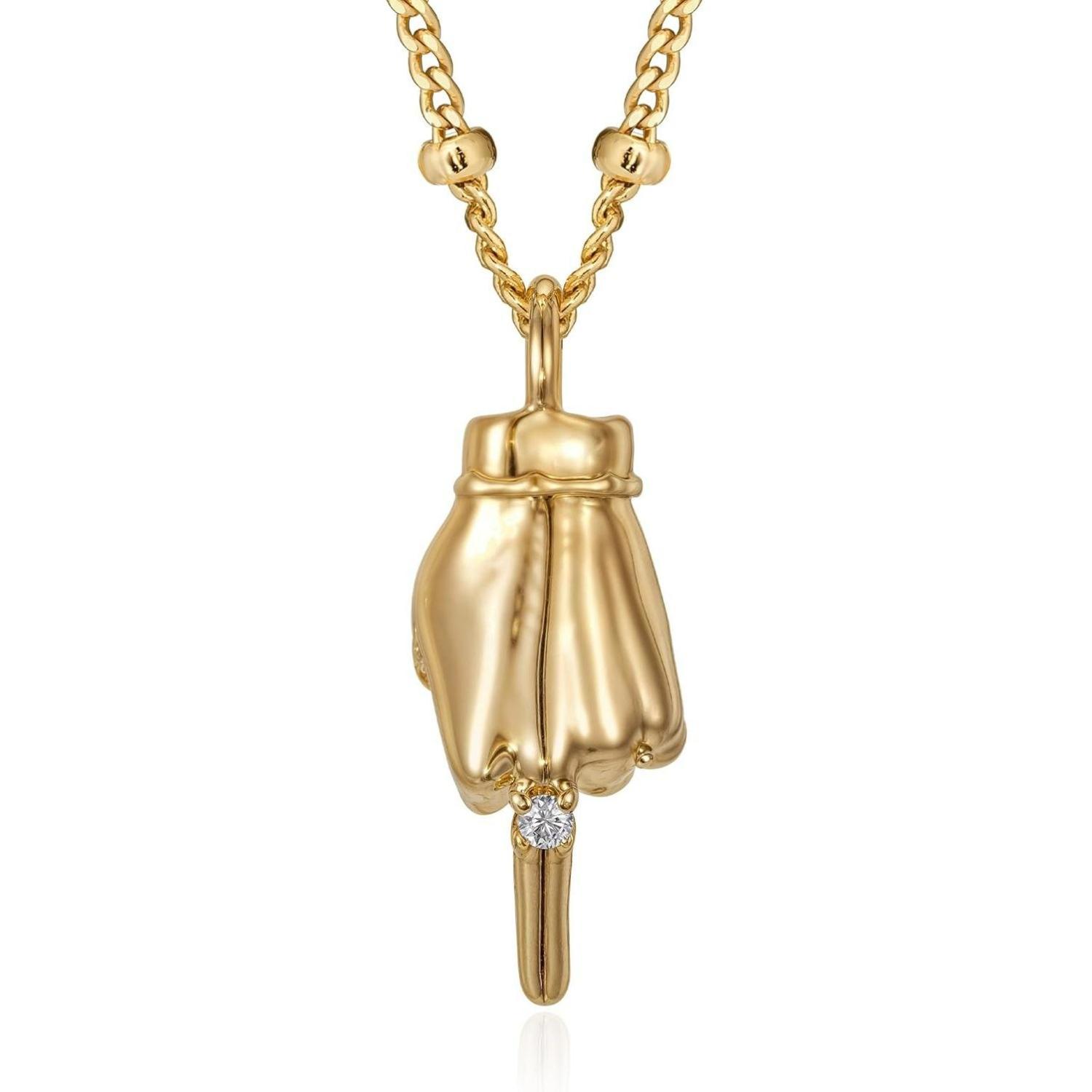 Fettero Gold Plated Hand Pendant Necklace for Women – Dainty Cubic Zirconia Charm Chain, Trendy Statement Jewelry Gift