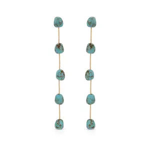 Ettika Dripping Turquoise Delicate Drop Earrings 18k Gold Plated Brass Reconstituted Turquoise 4.25 Inches Post Closure Secure Fit