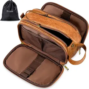Elviros Toiletry Bag for Men, Large Travel Shaving Dopp Kit Water-Resistant Bathroom Toiletries Organizer PU Leather Cosmetic Bags Elviros