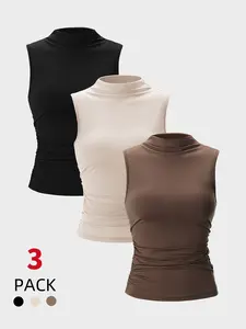 Women's Ruched Tank Top, Casual Sleeveless Basic Shirt, Womenswear, Comfortable Summer Clothing, Plain Slim-Fitting Design, Daily Outdoor Wear, Casual Sleeveless Crop