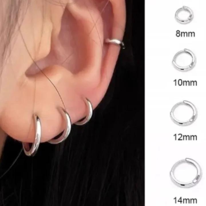 4 Pairs Stainless Steel Hoop Earrings Set, Silver/Gold Hypoallergenic Lightweight Versatile Sizes 8/10/12/14mm Earring Pack, Durable Earring Stack, Stackable Cartilage Piercing Hoops for Men & Women, Fashion Circle Shape Earrings Accessories Kit
