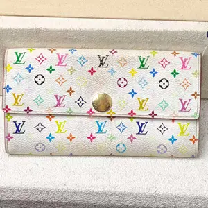 Pre-owned Louis Vuitton White Monogram Multicolore Flap Card Holder Wallet