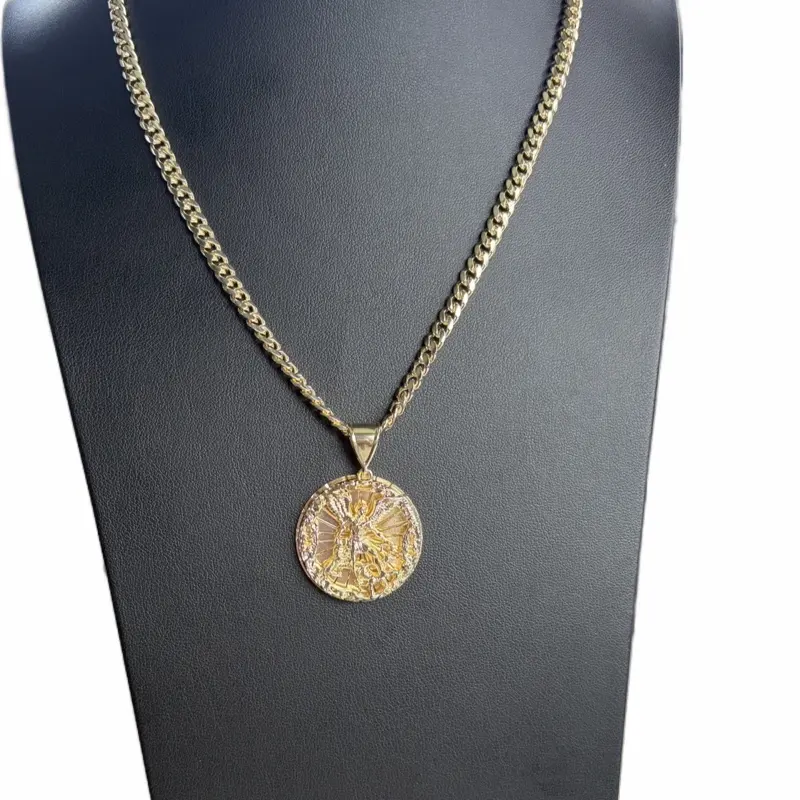Gold Saint Michael Pendant + 5mm Cuban Chain, waterproof