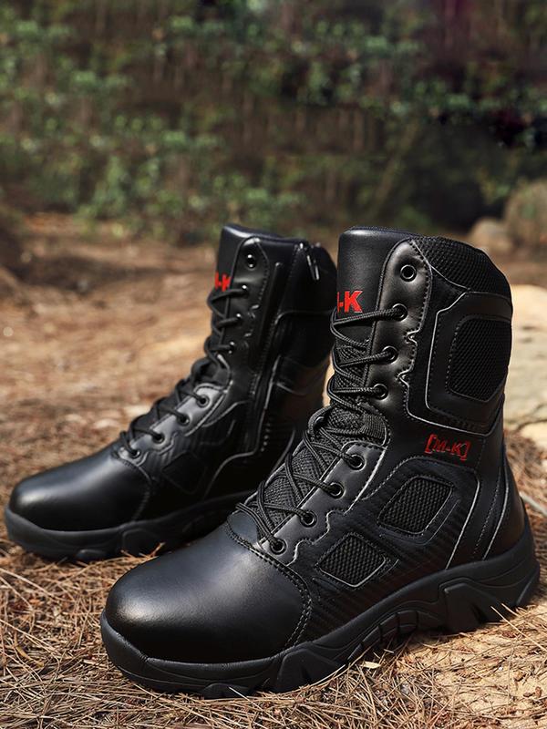 Men's Letter Pattern Steel Toe Boots, Casual Breathable Comfortable Non-slip Work Boots, Fashionable Safety Industrial & Construction Boots, Boy