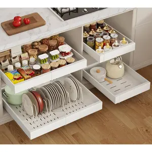 4 Pack Expandable Pull Out Cabinet Organizer 21" Deep,Upgrade 3 Slide Rails Slide Out Drawers for Kitchen Cabinets with 4pcs Divider Racks,Roll Out Shelves,Adjustable Width 12.05"-20.4"White