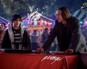 Wednesday Addams (Netflix) - Jenna Ortega (Wednesday Addams) & Percy Hynes White (Xavier Thorpe) Reproduction (RP), Preprint, Preprinted (PP) Signed Autograph Autographed 8x10-inch Photo