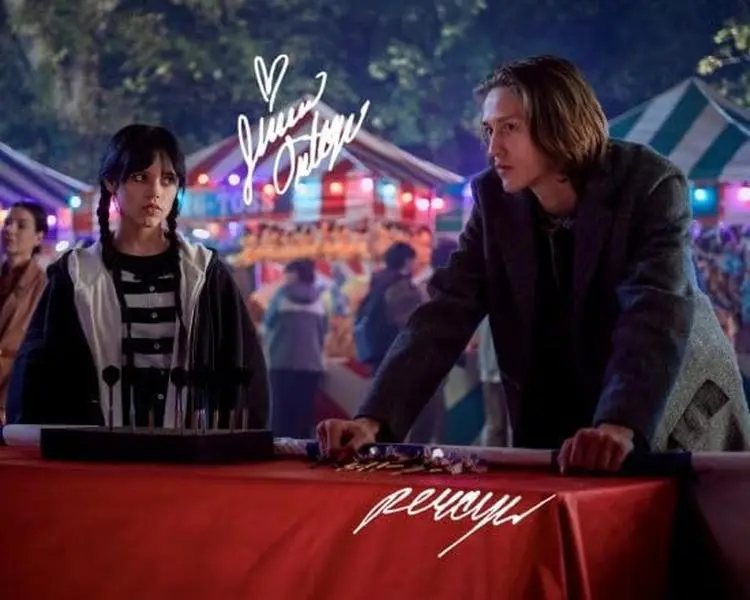 Wednesday Addams (Netflix) - Jenna Ortega (Wednesday Addams) & Percy Hynes White (Xavier Thorpe) Reproduction (RP), Preprint, Preprinted (PP) Signed Autograph Autographed 8x10-inch Photo