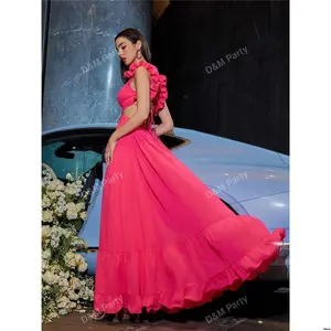Guest Prom Elegant Evening Swing Zipper Fishbone Pleated Tie Printed Flower Chiffon Backless Cross Ear After The Invisible Large Dress Formal Wedding Gown For Graduation Dinner