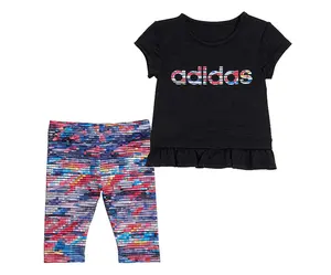 Adidas 2-Pc. Aeroready Ruffle-Trim T-Shirt & Printed Tights Girls Clothing Set