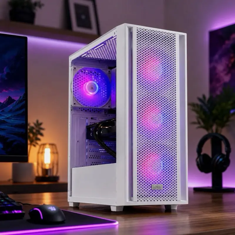 ARGB White Gaming Desktop i7 PC Up to 64GB RAM 1TB SSD RTX 5060 Win11 Wifi