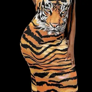 Tiger Print Sundress - Casual Women's Dress with Tiger Design Summer Comfort Sleeveless and Orange and Black Patterns - Womenswear