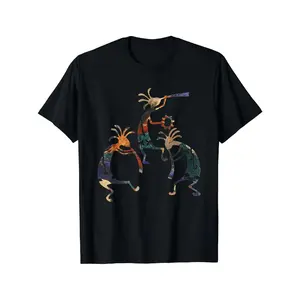 Humorous Kokopelli Native American Tribe Band Trio T-Shirt 100% Cotton O-Neck Summer Short Sleeve Casual Men's T-Shirt Size S-3XL Plus Size Graphic Tees Classic Cotton Tee Casual Short Sleeve Fun Shirts Cotton Men's T-Shirts