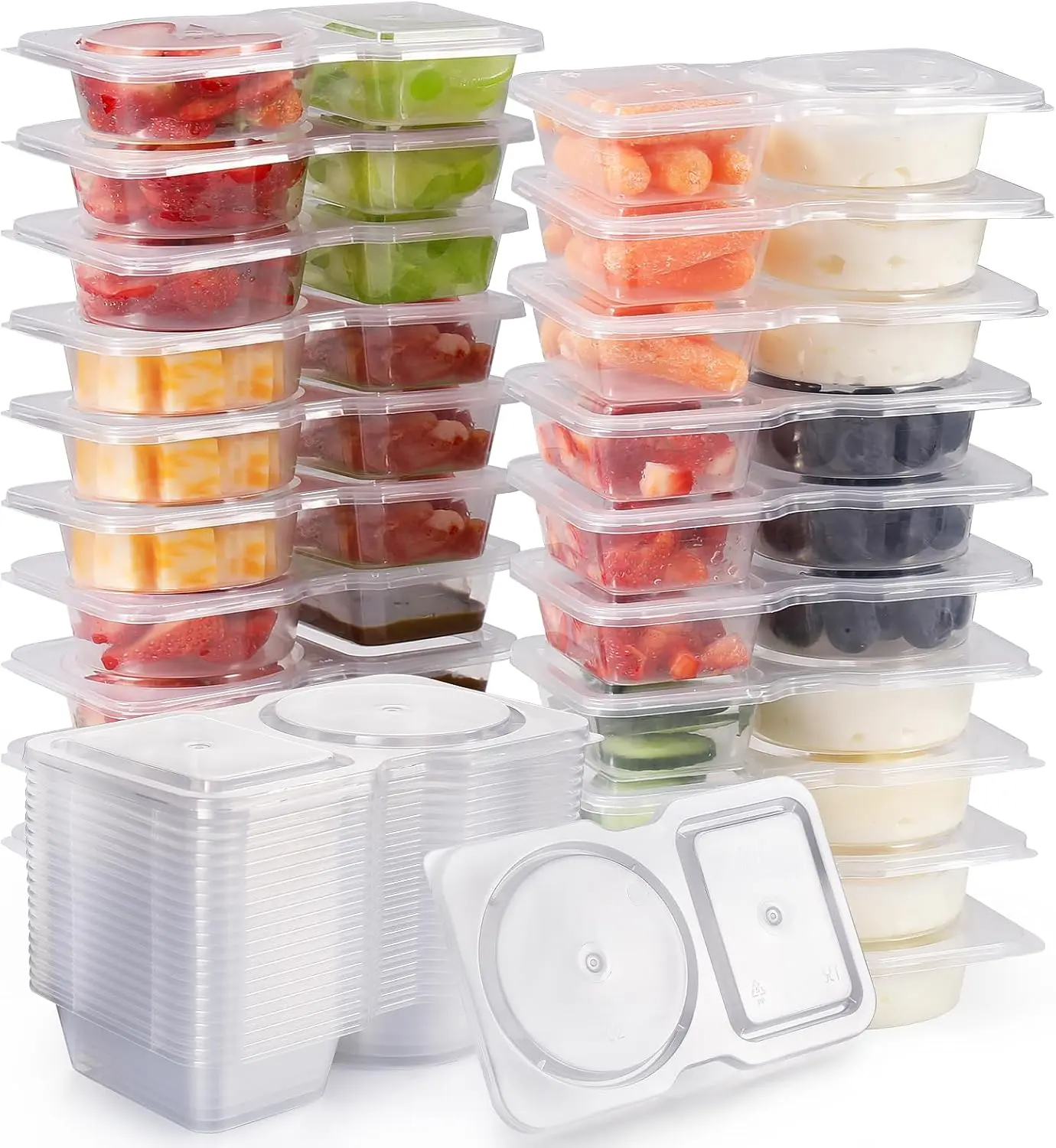Snack Containers with Lids 20 count, Snack Containers,Snackle Box Container Portion Control,Snack Pack Containers,Double Compartment Snack Containers for On-the-Go Meals and Camping
